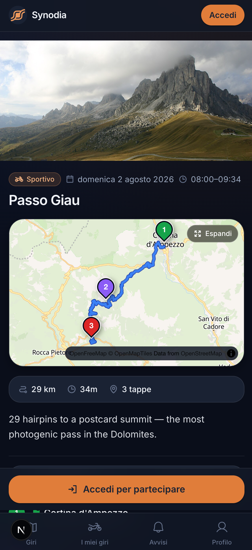 A planned Synodia route on a dark map